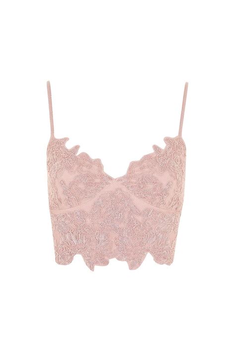 Embroidered Cutwork Bralet Going Out Crop Tops Going Out Shirts Pink