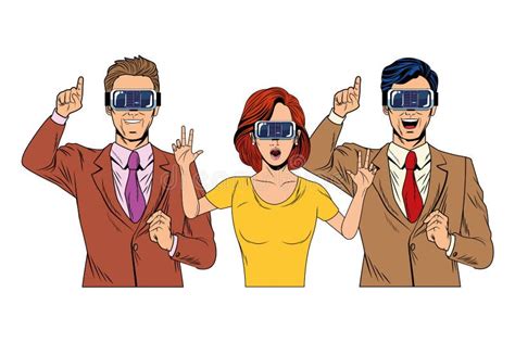 group of people with virtual reality headset stock vector illustration of innovation goggles