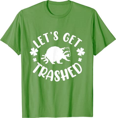Funny Lets Get Trashed St Patricks Day Raccoon Shamrock T Shirt Clothing Shoes
