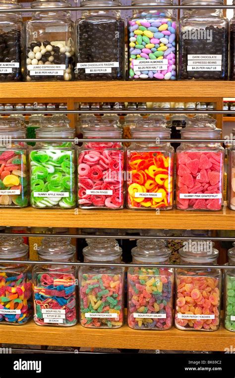 Candy Jars On The Shelves In A Candy Store Stock Photo Alamy