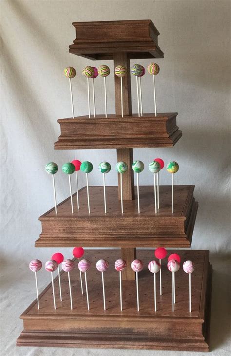 4 Tier Custom Made Wood Square Cake Pop Stand With Matching Etsy