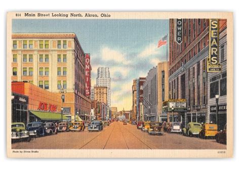 Akron Ohio Main Street Looking North Sears Vintage Grußkarten 🗺 📷 🎠