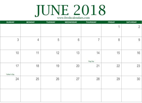 June 2018 Printable Calendar Printable Word Searches