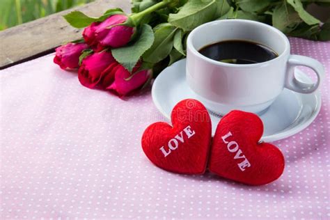 Cup Of Coffee Shape Heart Text Love And Rose Stock Image Image Of