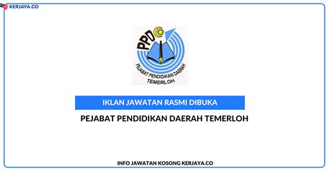 Permohonan adalah dipelawa kepada warganegara malaysia bagi mengisi kekosongan jawatan di majlis perbandaran temerloh (mpt) seperti berikut Pejabat Pendidikan Daerah Temerloh • Kerja Kosong Kerajaan