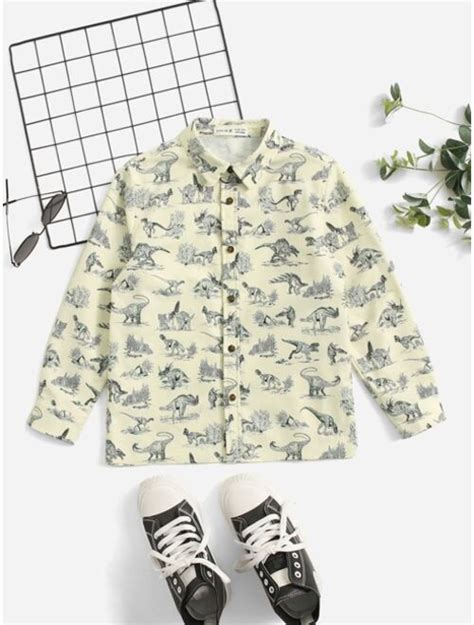Buy Shein X Brandenstein Boys Dinosaur Print Button Front Shirt Online