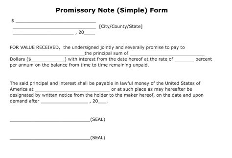 Printable Simple Promissory Note Template Printable Templates