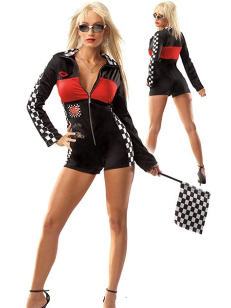 Sexy Race Car Driver Costume Halloween Black Checker Romper For Women