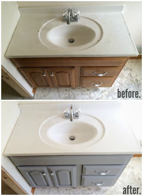 Updating your vanity can add tons of style and personality to your bathroom. Painted Bathroom Vanity - Michigan House Update - Liz ...