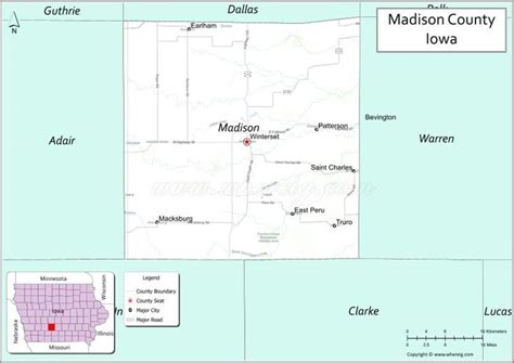 Madison County Iowa Map With The Location Of Madison County In Red And