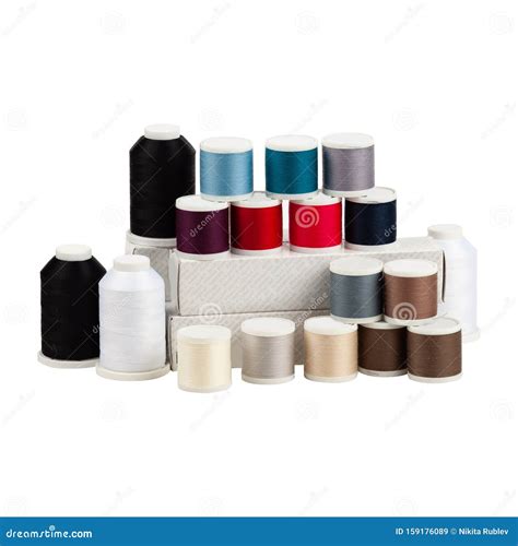 Diffrent Sewing Thread Spools Set Isolated On White Stock Image Image