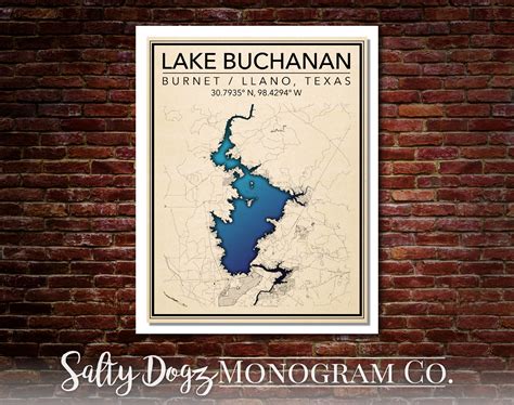 Wall Art Map Print of Lake Buchanan Burnet County Texas - Etsy