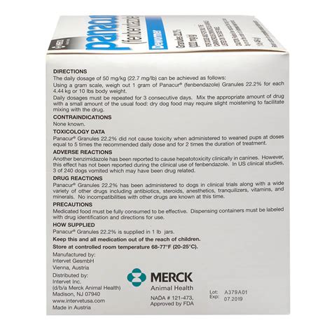 See label for dosing table and recommended deworming schedule. Panacur Dewormer Granules Rx 22.2% for Dogs