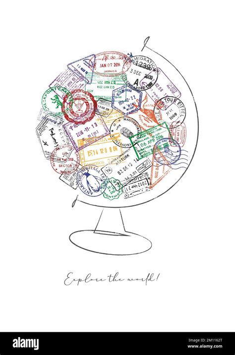 Globe Made From A Passport Stamps Different Countries With Lettering