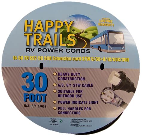 Happy Trails Rv 50 Amp 30 Ft Locking Rv Camper Power Cord With Light