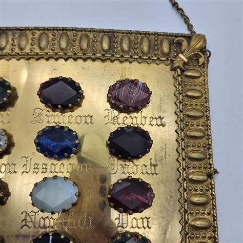 True Antique Masonic High Priest Breastplate 12 Glass Gems And Brass