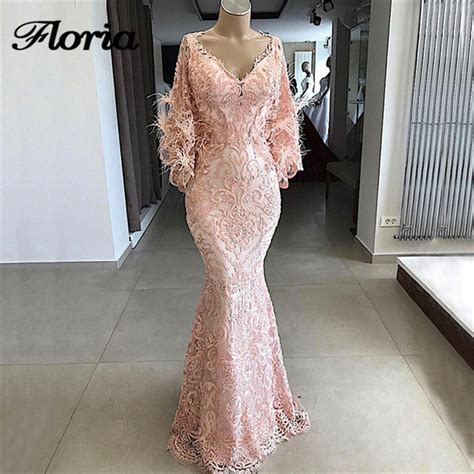 Newest Arabic Pink Mermaid Evening Dresses 2018 Turkish Muslim Formal Prom Dress African Long