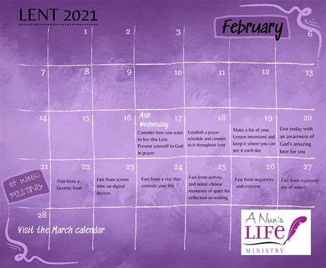 Lenten Calendar 2021 A Nun S Life Ministry