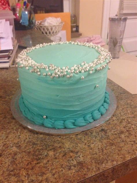 Teal Ombre Buttercream Cake With Sugar Pearls