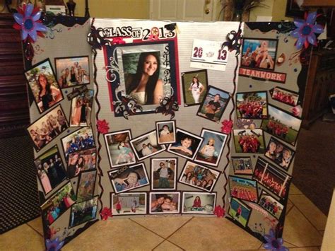 A Display With Pictures And Ribbons Around It