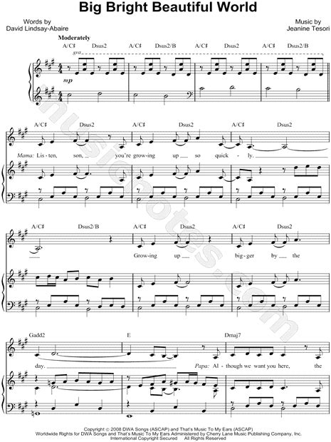 Big Bright Beautiful World From Shrek The Musical Sheet Music In A