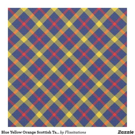 Blue Yellow Orange Scottish Tartan Plaid Fabric Plaid Fabric Tartan