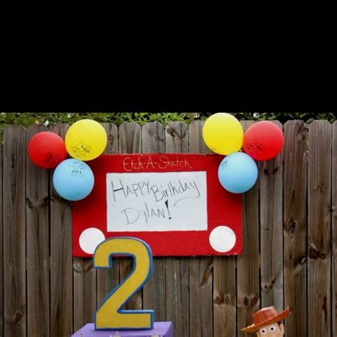 Homemade Cardboard Etch A Sketch Sign For Toy Story Birthday Party