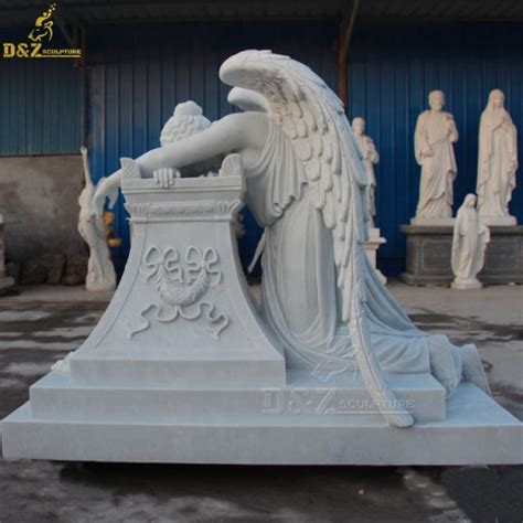 Marble Hand Carved Cemetery Decoration Figurine Life Size Weeping Angel