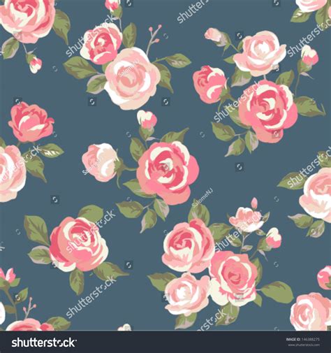 Seamless Cute Vintage Rose Flower Pattern Vector Background
