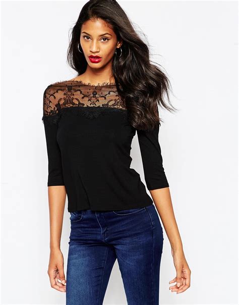 Lyst Asos Top With Lace Off Shoulder Detail In Black