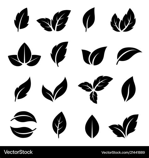 Set Of Black Leaf Icons Royalty Free Vector Image
