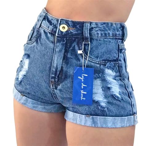 Short Jeans Feminino Cintura Alta Barra Dobrada Marmorizado Shopee Brasil