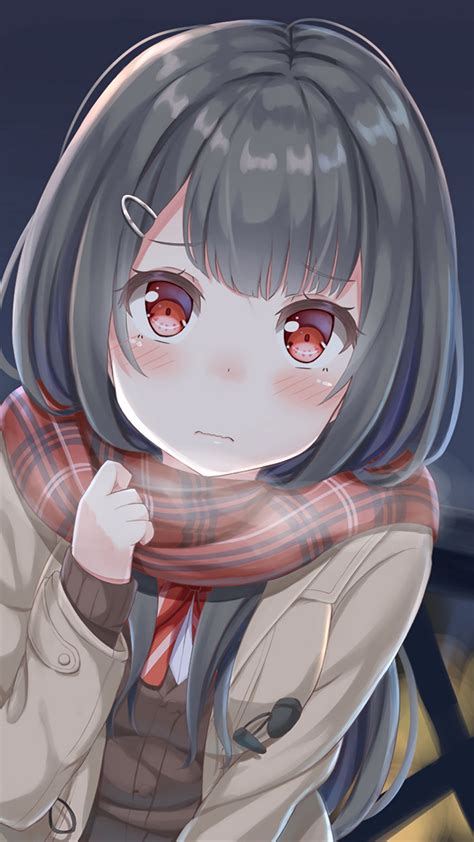 Download Wallpaper 1080x1920 Girl Schoolgirl Glance Scarf Anime