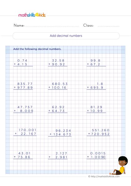 Adding And Subtracting Decimals Worksheets With Answers Preschool