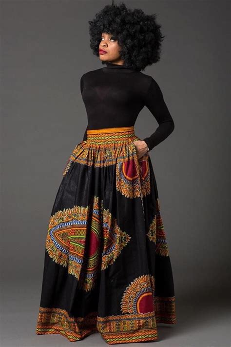 Black Dashiki African Maxi Skirt African Print Skirt For Etsy