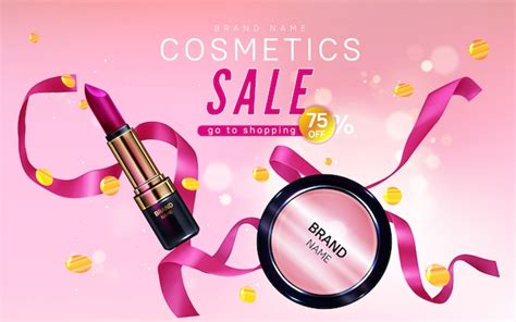 Free Vector Cosmetics Sale Banner With Lipstick Blush Make Up