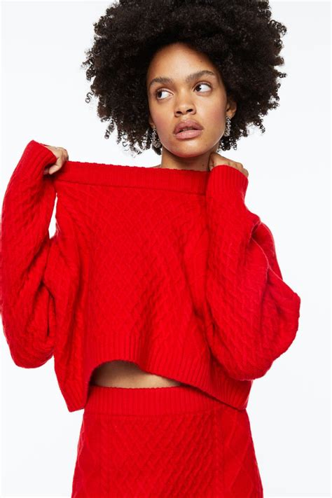 Cable Knit Sweater Red Ladies Handm Ca