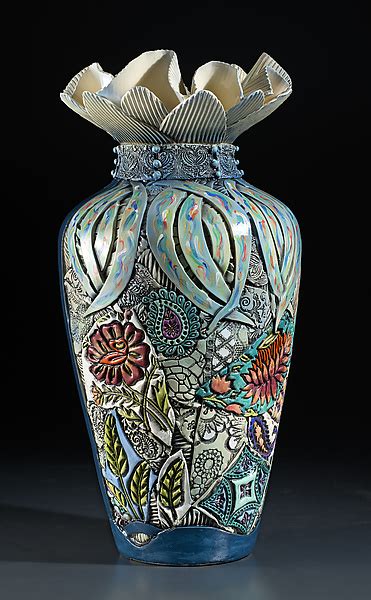 Blue Extra Large Floor Vase With Narrow Bottom By Gail Markiewicz