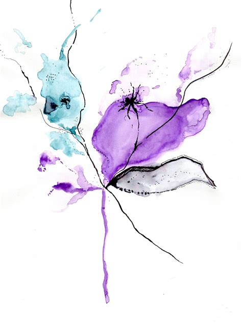 Teal And Purple Flower Abstract Watercolor Painting Digital Etsy