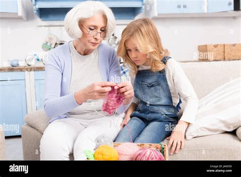 Grandmother And Granddaughter Knitting Stock Photo Alamy