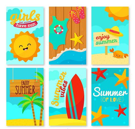6 Cartoon Summer Vacation Card Vector Material Ai Uidownload