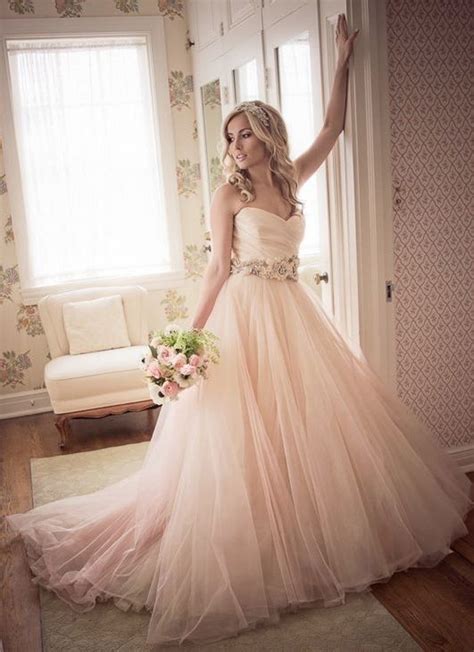 2017 Fashion A Line Floor Length Blush Wedding Dress Sweetheart Simple