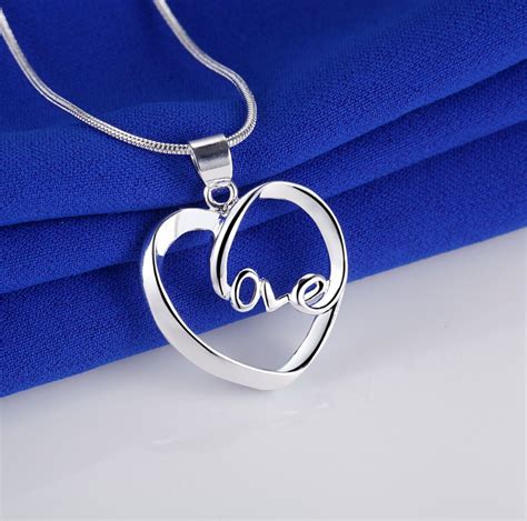 Love Heart Silver Plated Necklace New Sale Silver Necklaces Pendants
