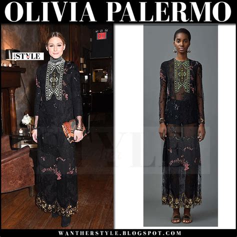 Olivia Palermo In Black Embroidered Lace Dress At Valentino Dinner In