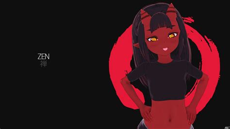 Red Skin Demon Girls Tongue Out Meru Black Background Anime Girls
