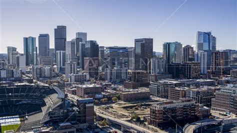The Tall Skyscrapers Of The Downtown Denver Colorado Skyline Aerial