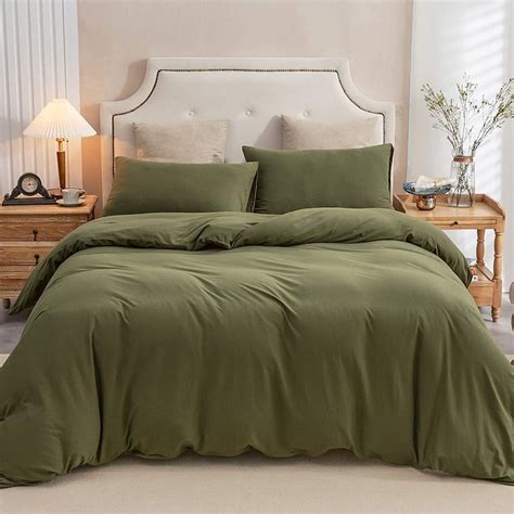 Olive Green Washed Duvet Cover Queen Twin King Bedding Set Etsy Uk