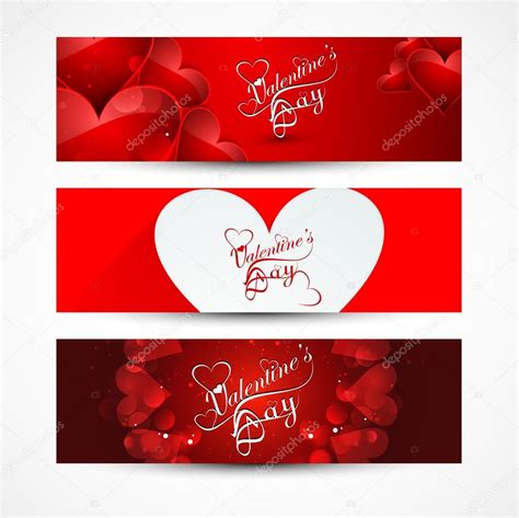Valentines Day Banners Or Headers Set Colorful Vector Design — Stock