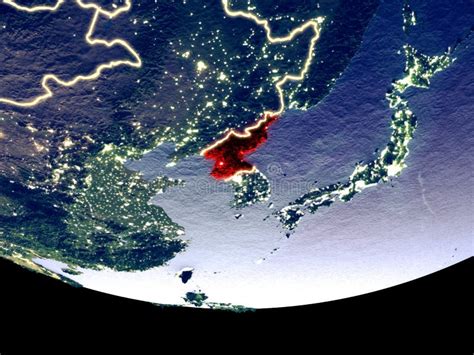 North Korea At Night From Space Stock Illustration Illustration Of