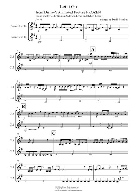 Let It Go From Frozen Sheet Music Idina Menzel Clarinet Solo